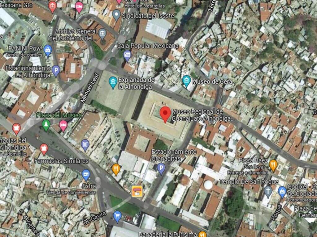 Mapa donde está ubicada la alhóndiga de granaditas en Guanajuato